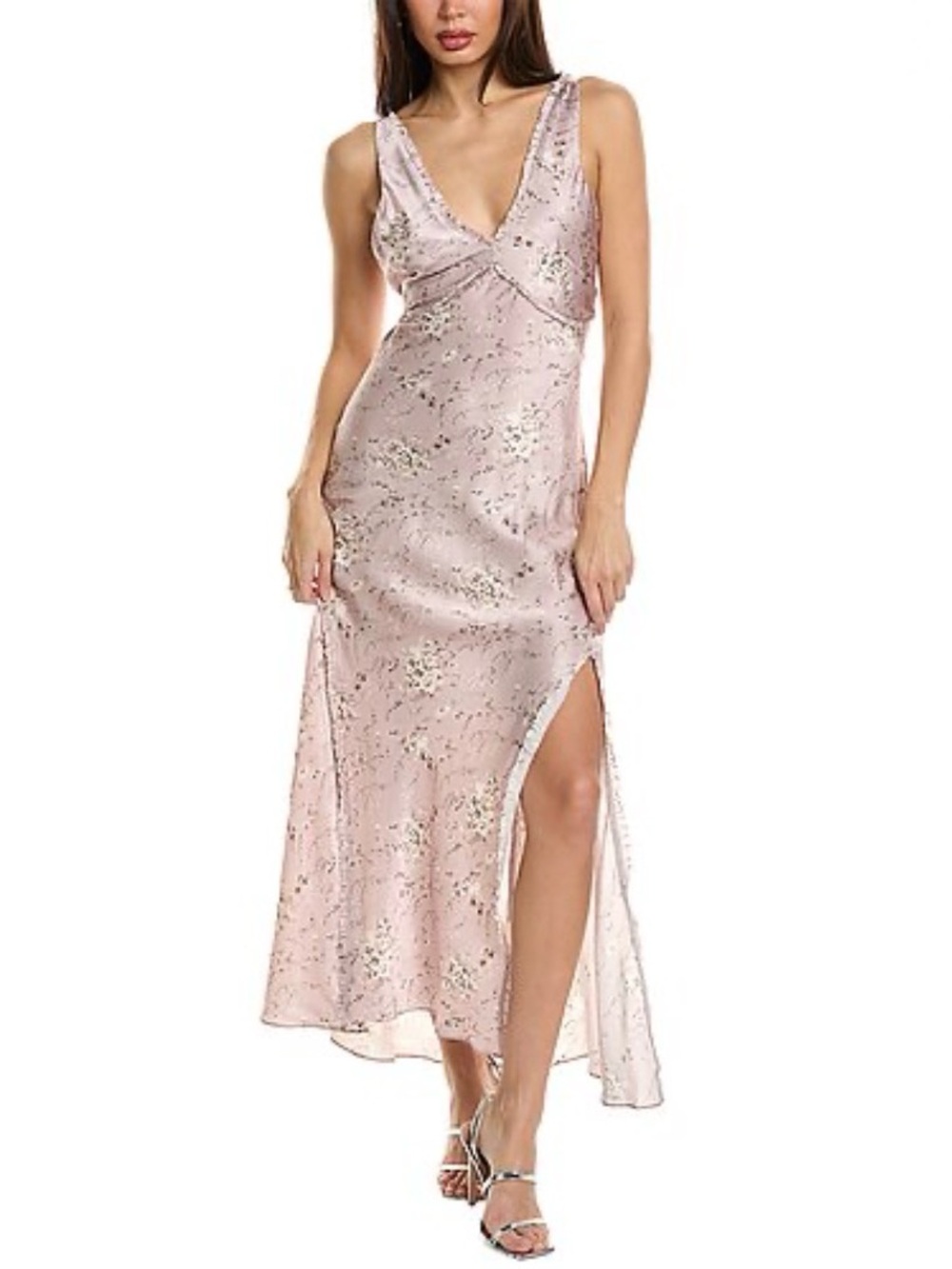 LoveShackFancy Kendall Slip Dress Pink Metallic Floral Satin Maxi